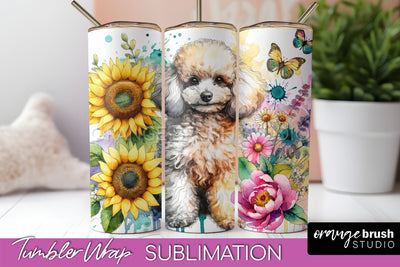 Poodle2 Tumbler Wrap - Dog Mom Floral Tumbler Sublimation Sublimation OrangeBrushStudio 