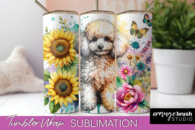 Poodle2 Tumbler Wrap - Dog Mom Floral Tumbler Sublimation Sublimation OrangeBrushStudio 