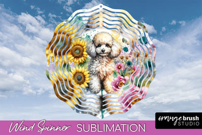 Poodle2 Wind Spinner, Dog Mom Floral Wind Spinner Sublimation Sublimation OrangeBrushStudio 