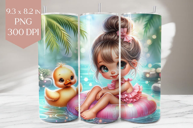 Pool Float Girl & Duckling Tumbler Wrap Sublimation BijouBay 
