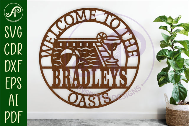 Pool oasis family name wall art sign SVG APInspireddesigns 