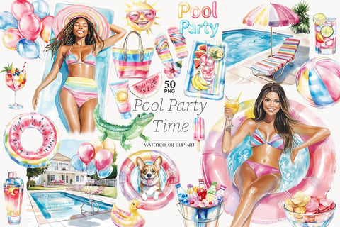 Pool Party Clip Art | Summer Graphics Collection SVG GlamArtZhanna 