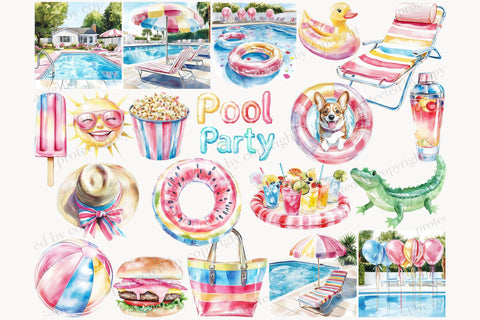 Pool Party Clip Art | Summer Graphics Collection SVG GlamArtZhanna 