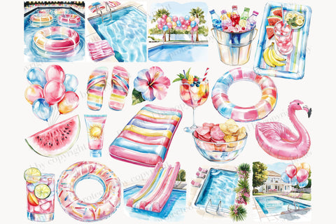 Pool Party Clip Art | Summer Graphics Collection SVG GlamArtZhanna 