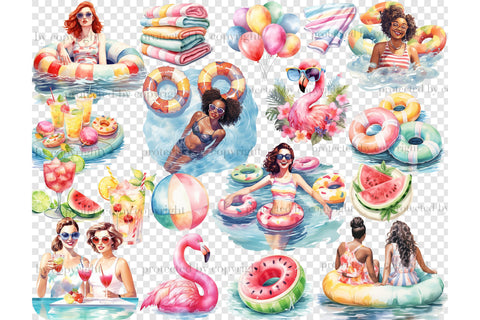 Pool Party Clipart | Summer Party PNG Bundle SVG GlamArtZhanna 