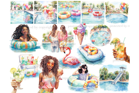 Pool Party Clipart | Summer Party PNG Bundle SVG GlamArtZhanna 