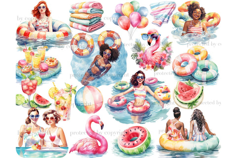 Pool Party Clipart | Summer Party PNG Bundle SVG GlamArtZhanna 