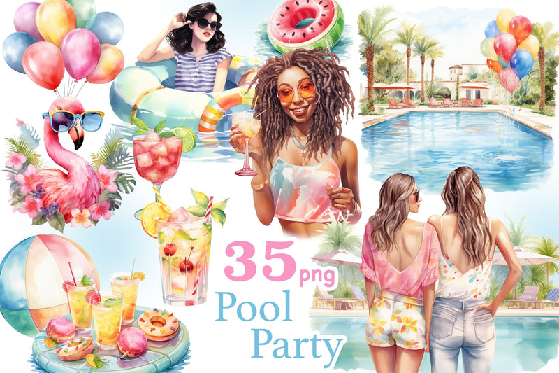 Pool Party Clipart | Summer Party PNG Bundle SVG GlamArtZhanna 