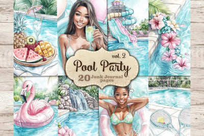 Pool Party Junk Journal | African American Collage Sheet SVG GlamArtZhanna 