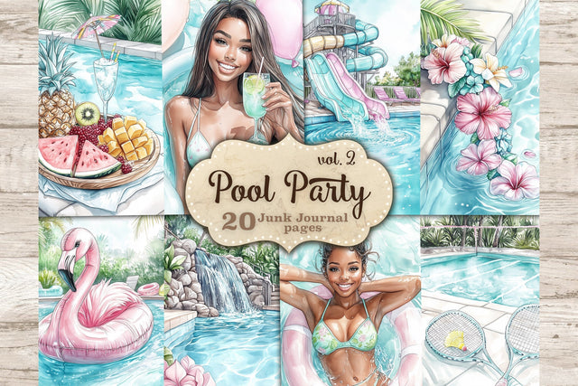 Pool Party Junk Journal | African American Collage Sheet SVG GlamArtZhanna 