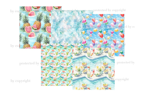 Pool Party Seamless Pattern | Summer Papers Digital Pattern GlamArtZhanna 