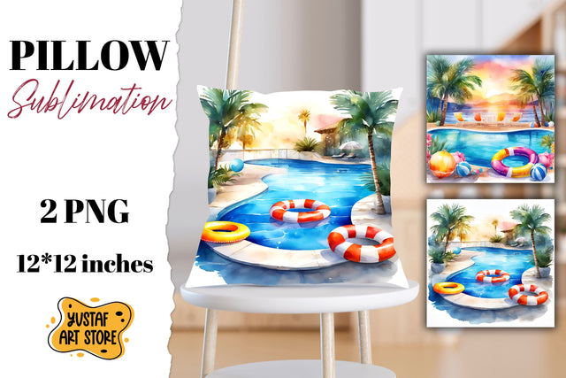 Pool pillow sublimation. 2 summer pillow design Sublimation Yustaf Art Store 
