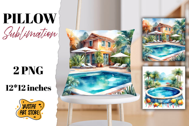 Pool pillow sublimation. 2 summer pillow design Sublimation Yustaf Art Store 