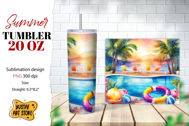 Pool tumbler wrap. Summer tumbler sublimation design Sublimation Yustaf Art Store 