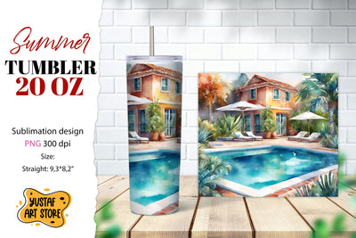 Pool tumbler wrap. Summer tumbler sublimation design Sublimation Yustaf Art Store 