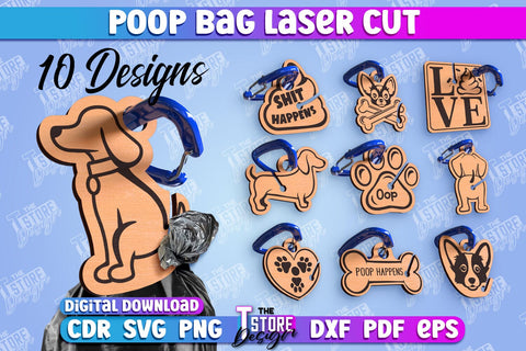 Poop Bag Holder Bundle | Dog Walking Accessories | Silhouette Dog | CNC File SVG The T Store Design 