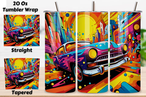 Pop Art Cars Tumbler Sublimation Wrap, 20oz PNG, Cars Tumbler Wrap Bundle, 20oz Skinny Tumbler Wrap, 20 oz Tumbler Png Sublimation Design, Digital Instant Download Sublimation FloridPrintables 
