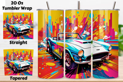 Pop Art Cars Tumbler Wrap, Sublimation PNG design, 20 oz Sublimation FloridPrintables 
