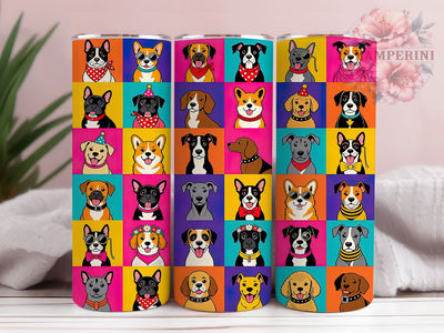 Pop Art Cartoon Dogs 20oz Tumbler, Dog Motif, Pop Art Theme, Cartoon Style, Whimsical Accent, Retro Charm, Sublimation Wrap, 20oz Tumbler Sublimation Li Zamperini 