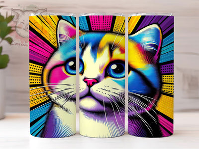 Pop Art Cat Face 20oz Tumbler, Funky Cat Wrap, Sublimation Gift, Cat Face Mug, 20oz Tumbler Design, Artistic Cat Quote, Modern Theme Sublimation Lara' s Designs 
