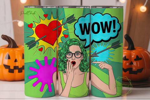 Pop Art Girl WOW Love 20oz Tumbler Wrap Sublimation PixelChick 