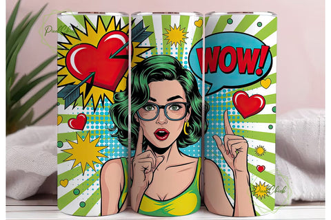 Pop Art Girl WOW Love 20oz Tumbler Wrap Sublimation PixelChick 