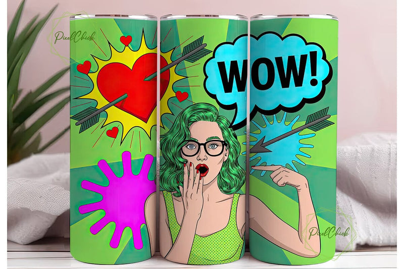 Pop Art Girl WOW Love 20oz Tumbler Wrap Sublimation PixelChick 