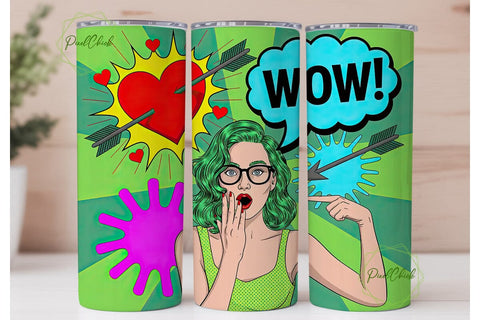 Pop Art Girl WOW Love 20oz Tumbler Wrap Sublimation PixelChick 