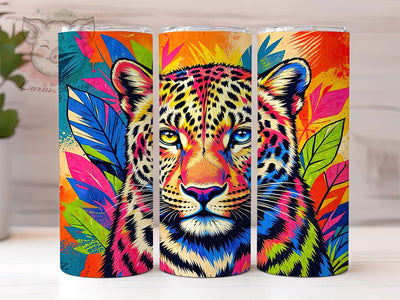 Pop-Art Leopard Portrait 20oz Tumbler, Leopard Print, Pop Art Design, Animal Portrait, Sublimation Wrap, 20oz Tumbler, Bold Aesthetic, Exotic Style Sublimation Lara' s Designs 