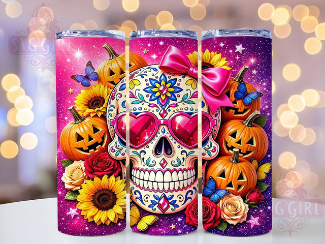Pop Art Sugar Skull 20oz Tumbler, Pop Art Style, Sugar Skull, Bold Colors, Day of the Dead, Festive Aesthetic, Skinny Tumbler, Sublimation PNG Sublimation SvggirlplusArt 
