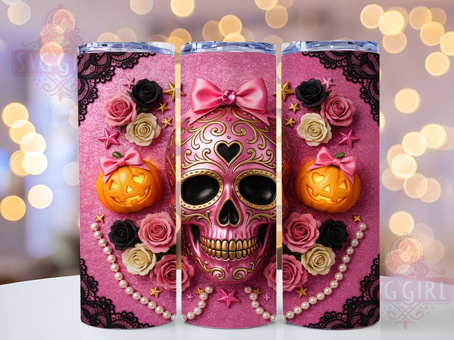 Pop Art Sugar Skull 20oz Tumbler, Pop Art Style, Sugar Skull, Bold Colors, Day of the Dead, Festive Aesthetic, Skinny Tumbler, Sublimation PNG Sublimation SvggirlplusArt 