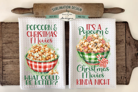 Popcorn and Christmas Movies Kitchen Towel Designs Sublimation Ewe-N-Me Designs 