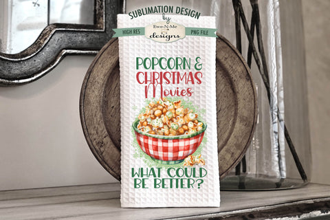 Popcorn and Christmas Movies Kitchen Towel Designs Sublimation Ewe-N-Me Designs 