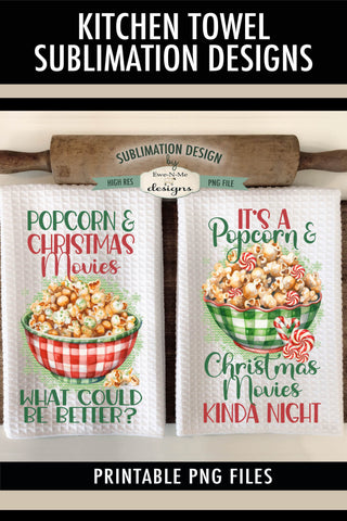Popcorn and Christmas Movies Kitchen Towel Designs Sublimation Ewe-N-Me Designs 