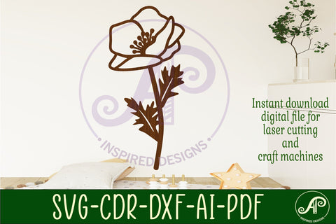 Poppy flower cut out wall sign laser cut file SVG APInspireddesigns 