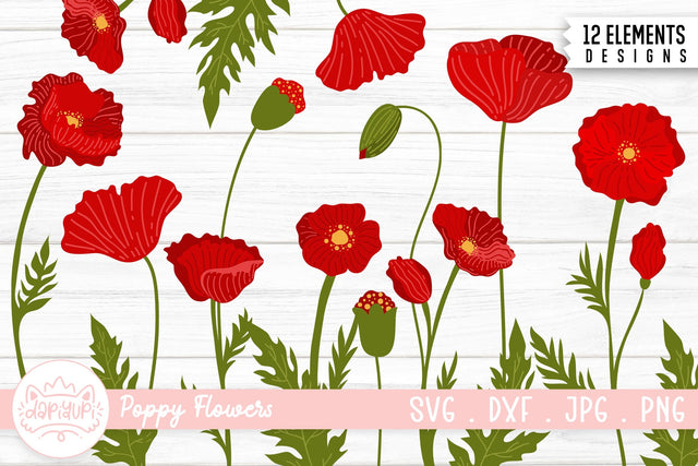 Poppy Flower Illustration Bundle | Poppy Flower Clipart SVG dapiyupi store 