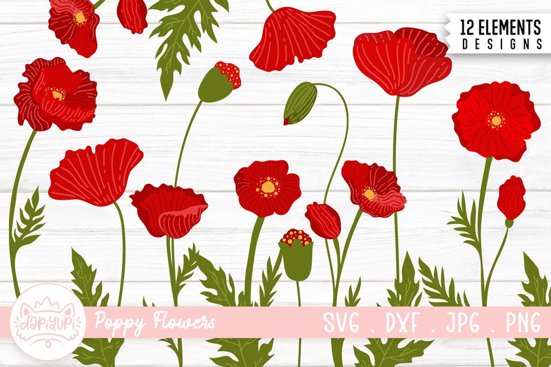Poppy Flower Illustration Bundle | Poppy Flower Clipart SVG dapiyupi store 