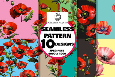 Poppy Flower Seamless Pattern, Texture Digital Paper Digital Pattern Natasha Prando 