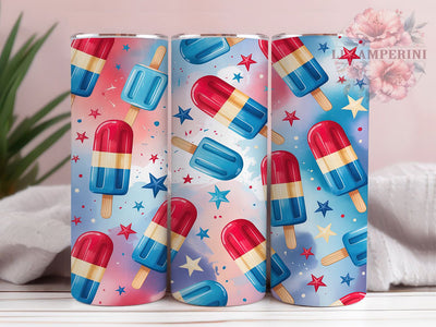 Popsicle Star Splash 20oz Tumbler, Popsicle Motif, Star Theme, Splash Effect, Summer Vibes, Whimsical Style, Skinny Tumbler, Sublimation PNG Sublimation Li Zamperini 