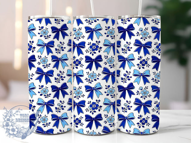 Porcelain Bow Floral Glow 20oz Tumbler, Porcelain Theme, Bow Motif, Floral Design, Glow Effect, Elegant Charm, Skinny Tumbler, Sublimation PNG Sublimation ToriDesigns 