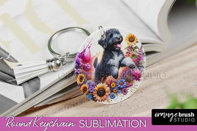 Portuguese Water Dog Keychain - Dog mom Floral Keychain Sublimation Design Sublimation OrangeBrushStudio 