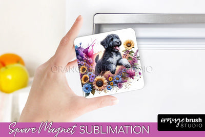 Portuguese Water Dog Magnet Sublimation - Dog Mom Floral Magnet PNG Design Sublimation OrangeBrushStudio 