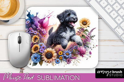 Portuguese Water Dog Mouse Pad Design - Dog Mom Floral Mousepad Sublimation Sublimation OrangeBrushStudio 