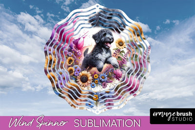 Portuguese Water Dog Wind Spinner, Dog Mom Floral Wind Spinner Sublimation Sublimation OrangeBrushStudio 
