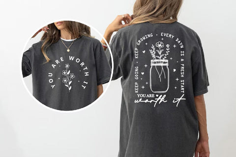 Positive Aesthetic SVG PNG Keep Going, Self love Svg Motivational Quote Wildflower Svg, Boho Png, Manifest Svg Worthy Svg Front and Back Svg SVG FiveStarCrafting 