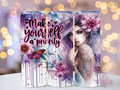 Positive Affirmation 20oz Tumbler Wrap Sublimation Design, Straight Tapered Tumbler Wrap, Make Yourself The Priority Tumbler Png, Instant Digital Download Sublimation SvggirlplusArt 