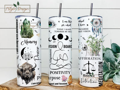 Positive Affirmation Sublimation Tumbler PNG Vision Board Wrap Digital Download Meditation Design Skinny 20oz Tumbler Instant Download Sublimation iStyleDesign 