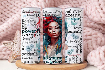 Positive Affirmations 20 oz Skinny Tumbler Black woman Sublimation Design, Digital Download PNG, Inspirational Butterfly Love yourself Tumbler Sublimation DesignSVG 