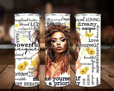 Positive Affirmations 20 oz Skinny Tumbler Black woman Sublimation Design, Digital Download PNG, Inspirational Butterfly Love yourself Tumbler Sublimation ToriDesigns 