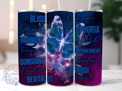 Positive Affirmations 20 oz Skinny Tumbler Sublimation Design, Butterflies Inspirational Tumbler Png, Straight & Tapered Tumbler Wrap, Instant Digital Download Sublimation ToriDesigns 